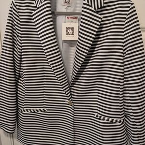 Anne Klein Black and White Striped Blazer Jacket